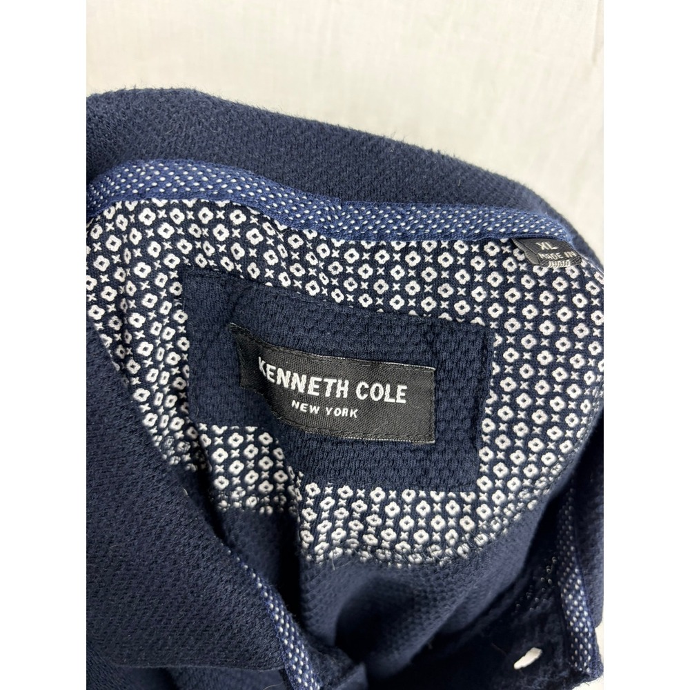 Kenneth Cole New York Mens Navy Blue XL Polo Shirt Textured Short Sleeve - Picture 13 of 15
